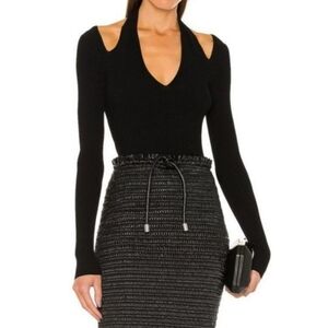 ALC Jackson Black Long Sleeve V Neck Pullover Top with Cutout Accent